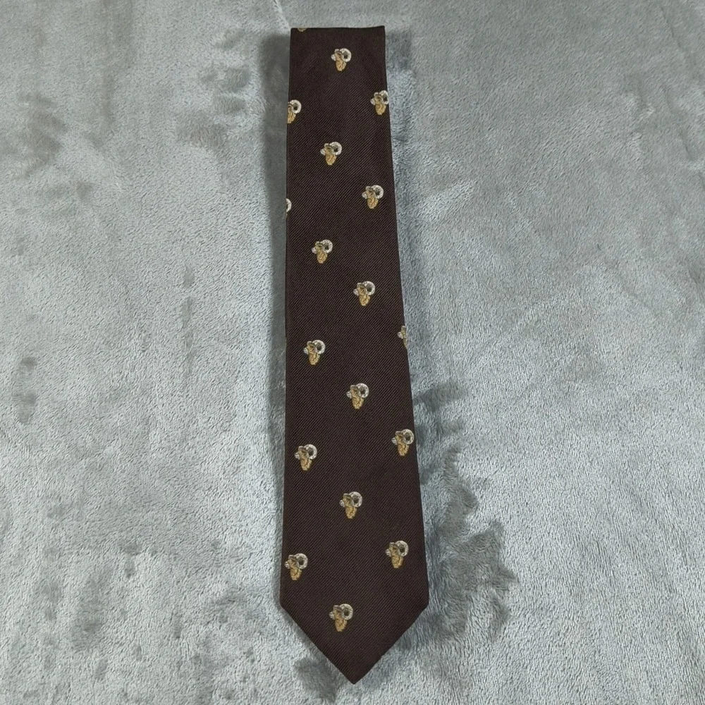Vintage Briar Tie Mens Rams Head‎ Wildlife Outdoor Horns England Silk 60s